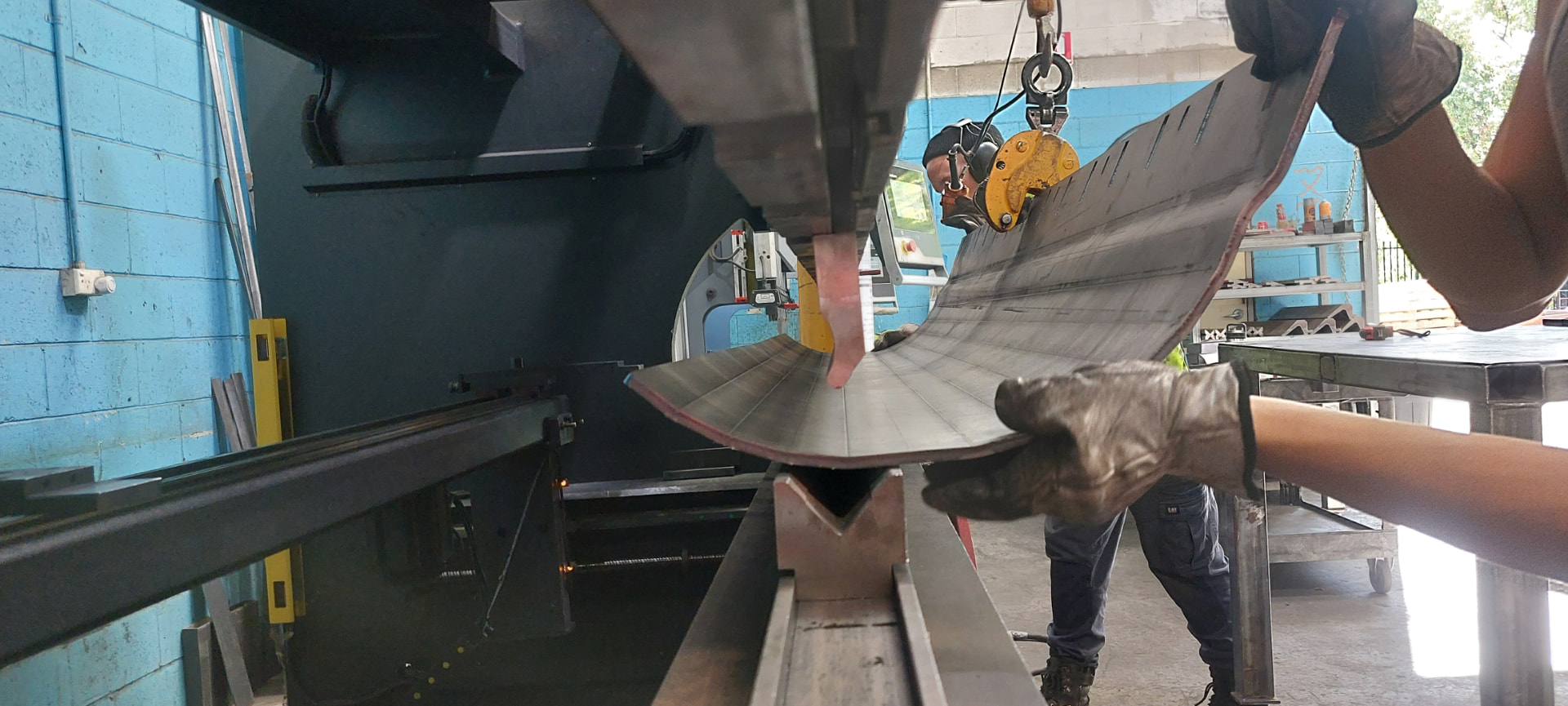 An Ironworth mouldboard being formed on the press brake in the Ironworth workshop